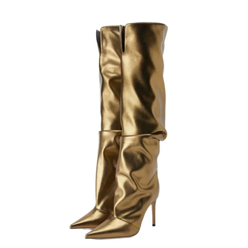 Trend4us Women's Luxury Metallic Slouchy Knee-High Boots