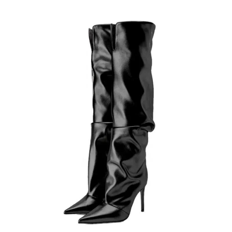 Trend4us Women's Luxury Metallic Slouchy Knee-High Boots