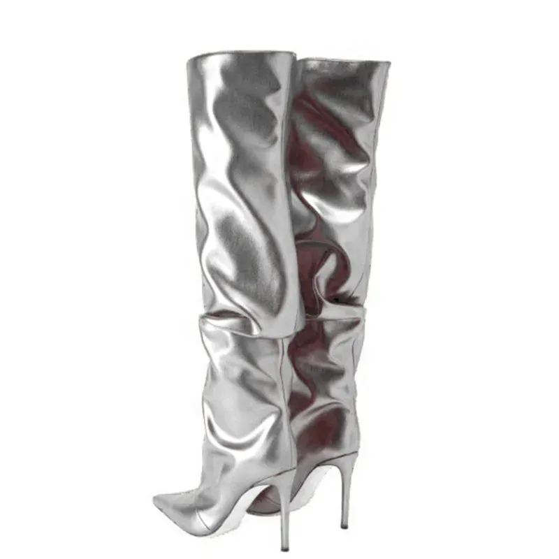 Trend4us Women's Luxury Metallic Slouchy Knee-High Boots