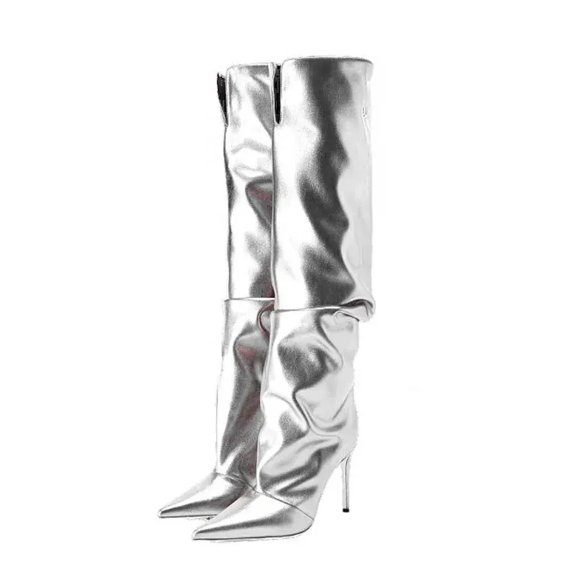 Trend4us Women's Luxury Metallic Slouchy Knee-High Boots