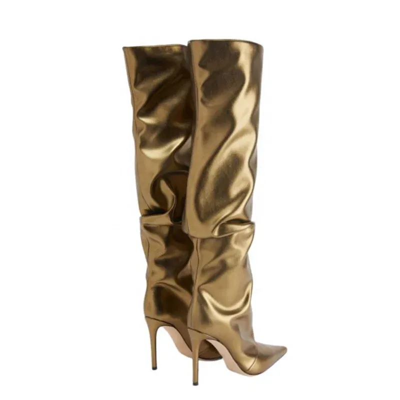 Trend4us Women's Luxury Metallic Slouchy Knee-High Boots