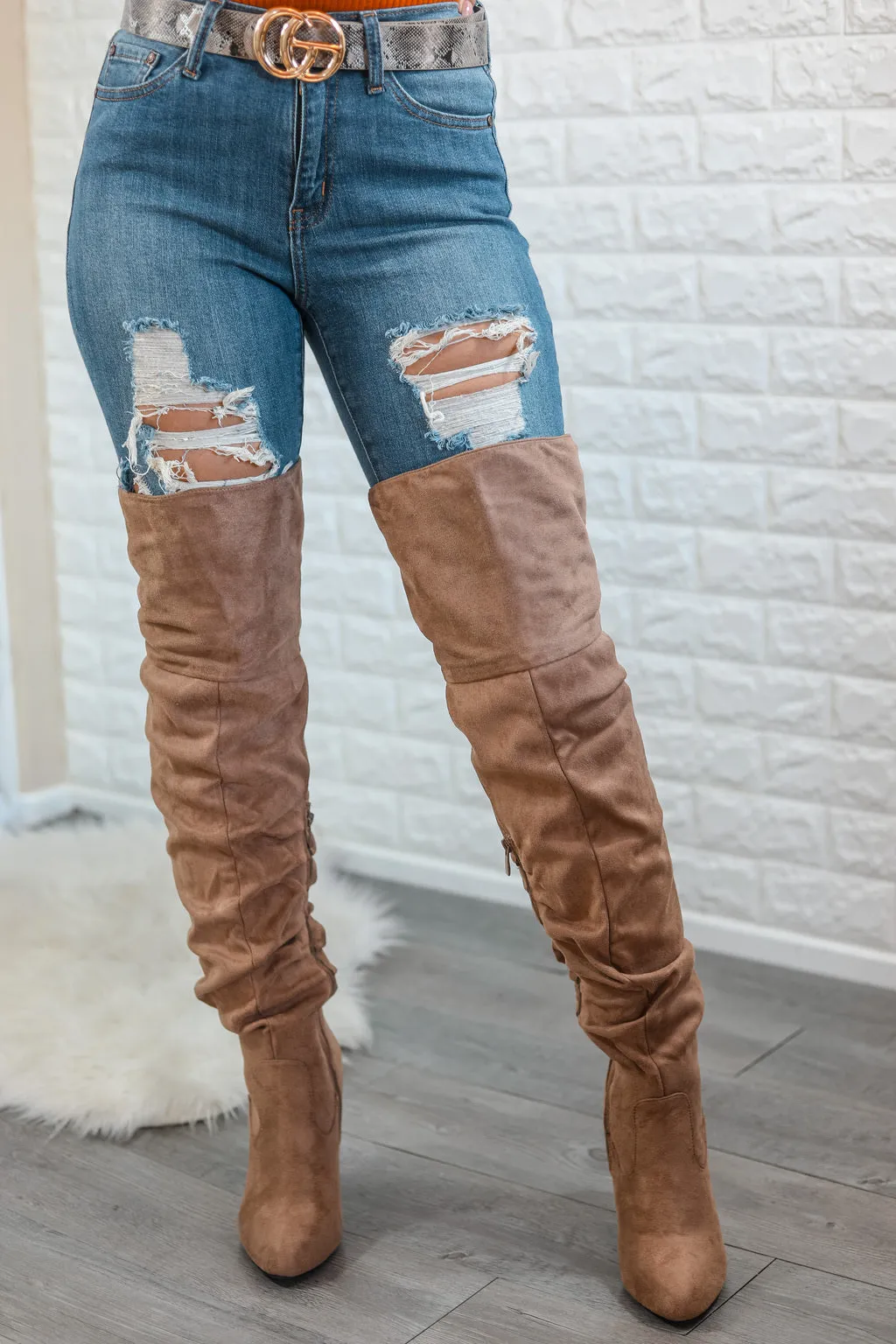 Unmatchable Pointy Slouchy Knee and Thigh High Boots Taupe