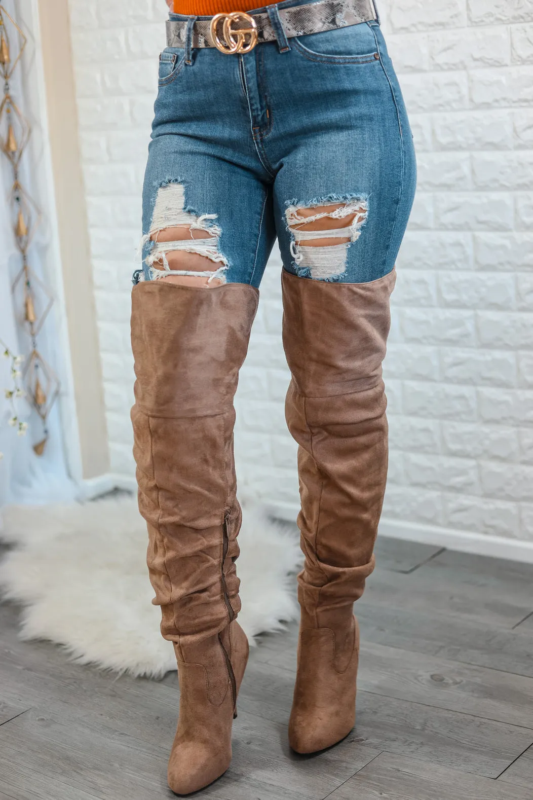 Unmatchable Pointy Slouchy Knee and Thigh High Boots Taupe