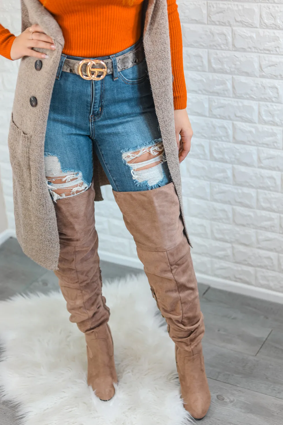 Unmatchable Pointy Slouchy Knee and Thigh High Boots Taupe