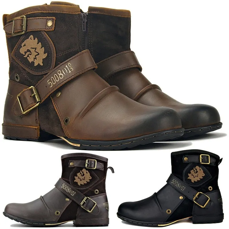 West Louis™ Western Cowboy Buckle Ankle Martin Boots