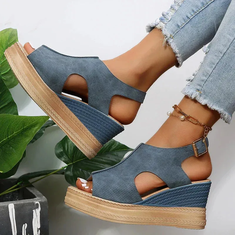 Womens Buckle Platform Sandals